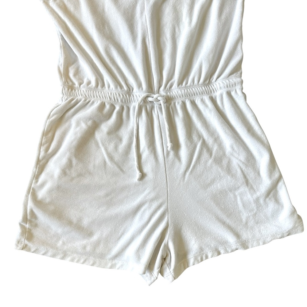 OLD NAVY white terry cloth v-neck drawstring waist romper w/pockets size Large - Picture 4 of 7